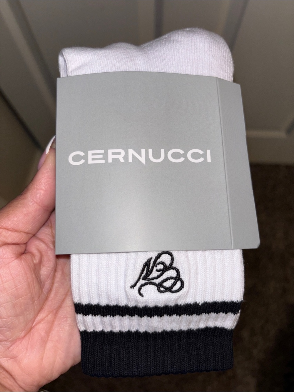 Women's cernucci White Crew Socks with Black Trim